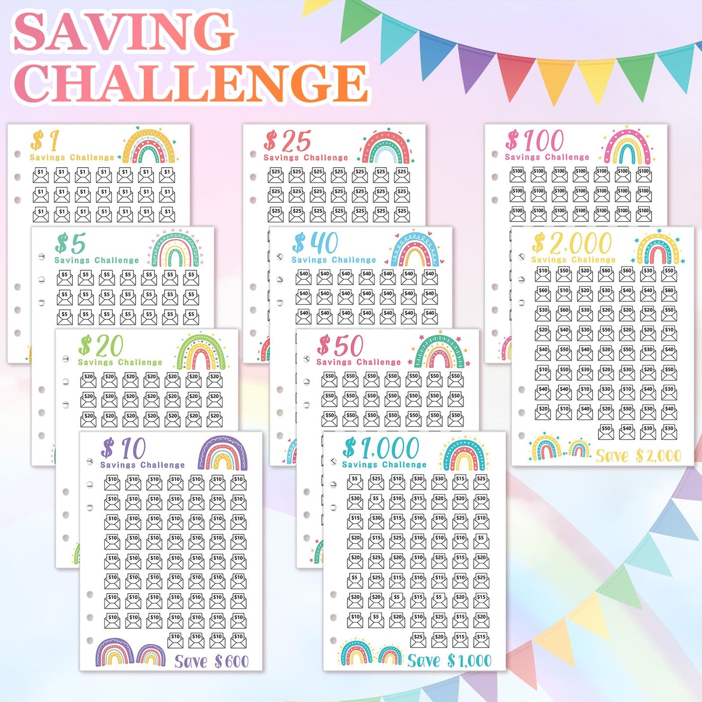 Jetec 20 Sheets Money Saving Challenge Binder Trackers