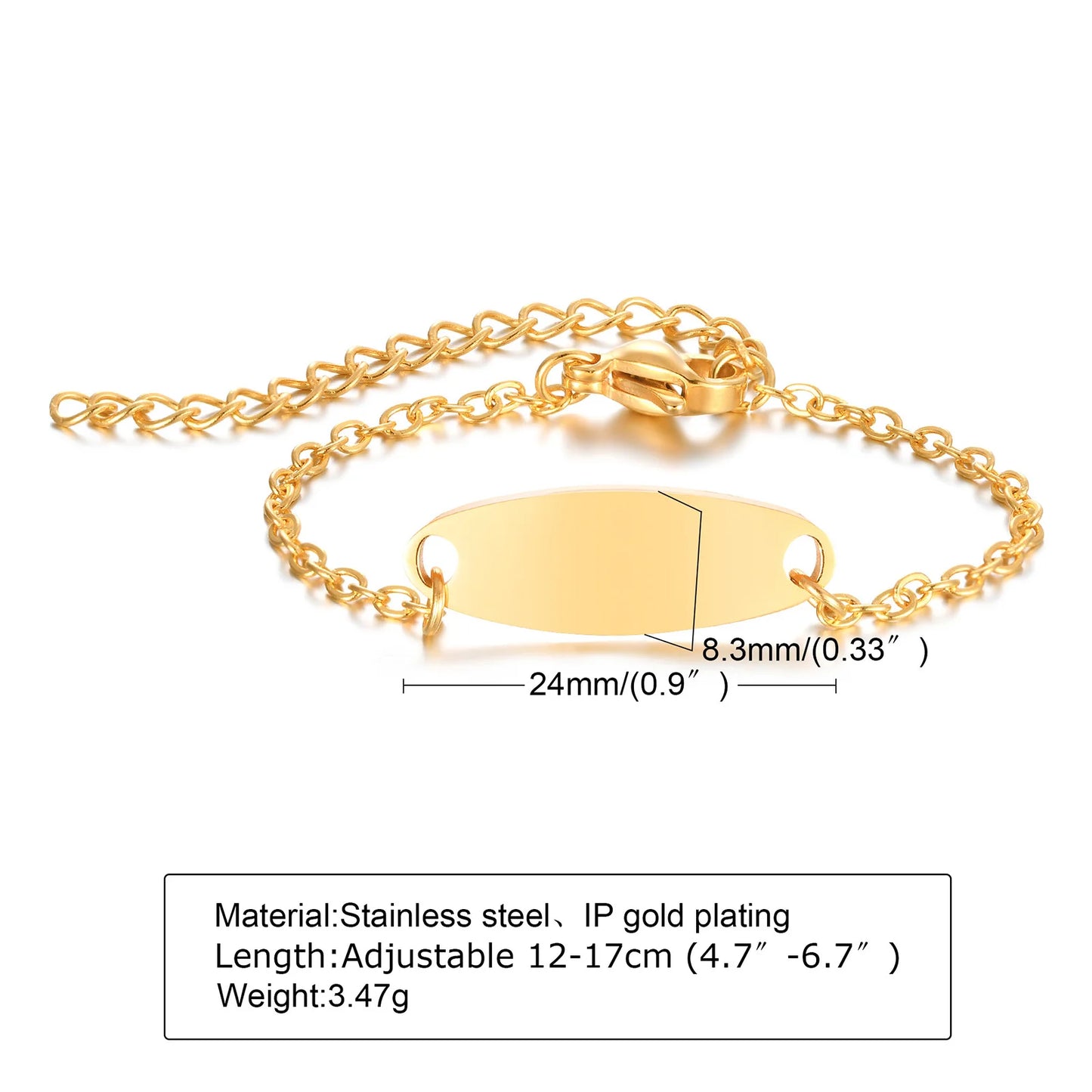 Custom Personalized Name ID Bracelet for Baby, Stainless Steel Curb Chain