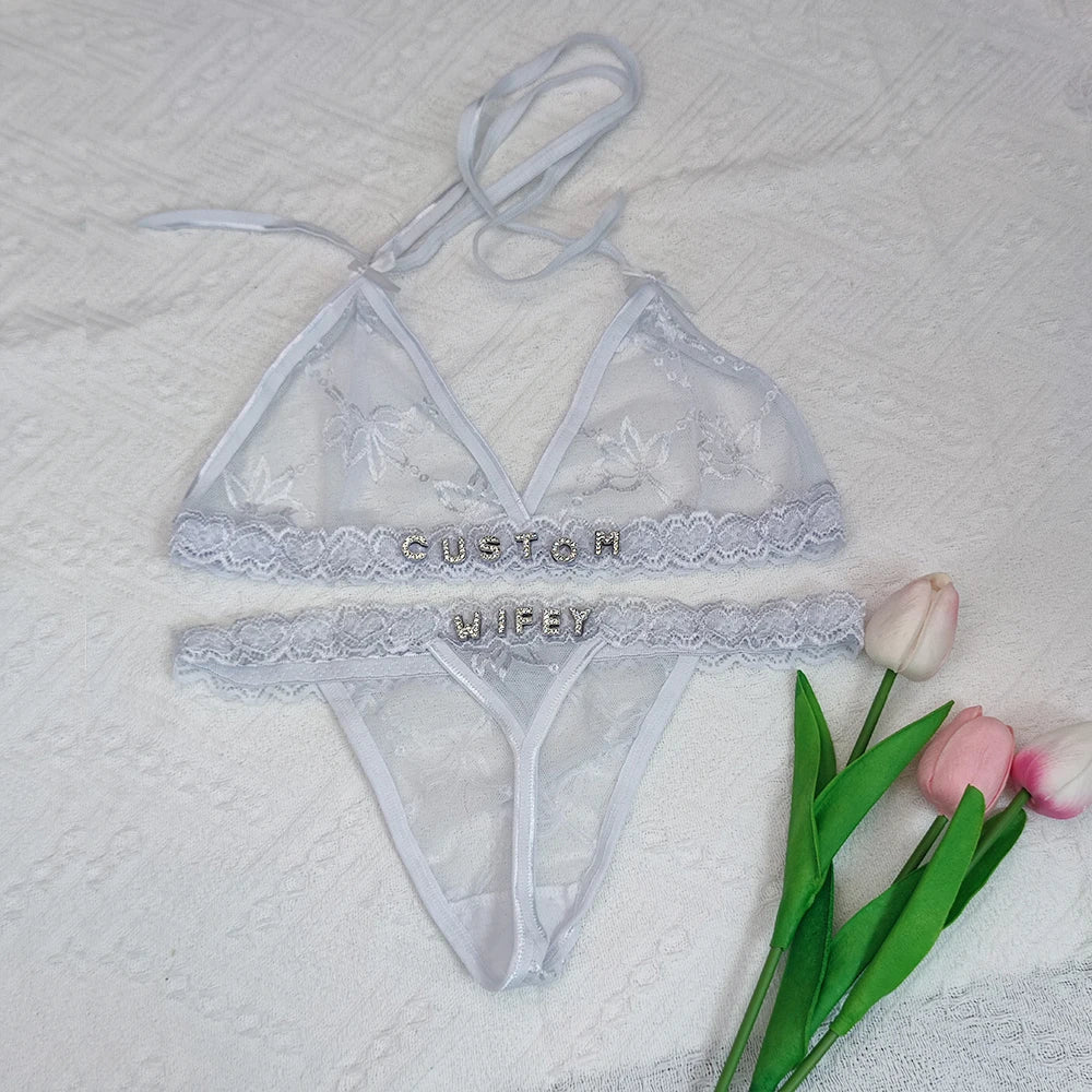 Feisty Custom Name Lingerie Lace Set, Bra & Thong