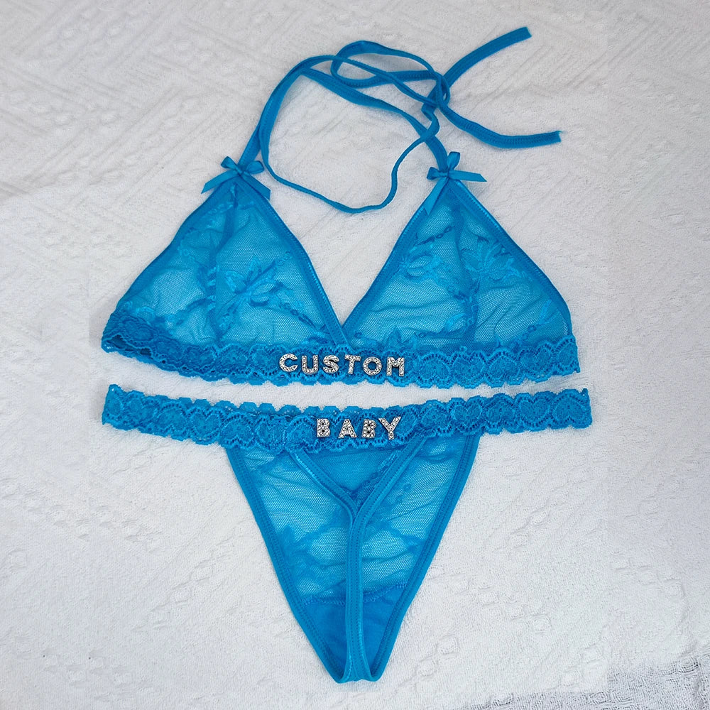 Feisty Custom Name Lingerie Lace Set, Bra & Thong