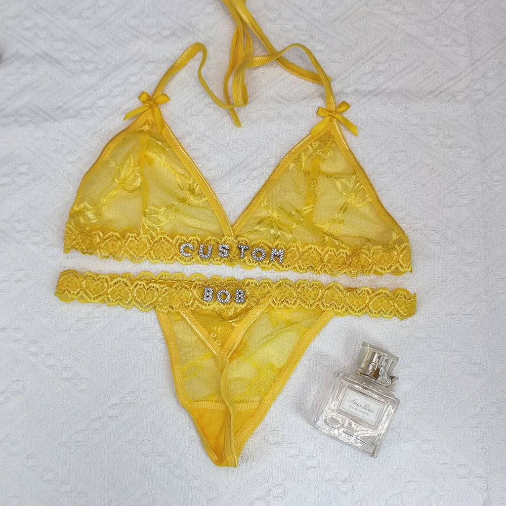 Feisty Custom Name Lingerie Lace Set, Bra & Thong