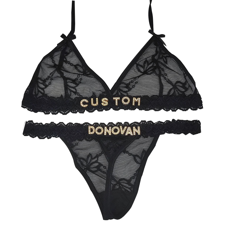 Feisty Custom Name Lingerie Lace Set, Bra & Thong