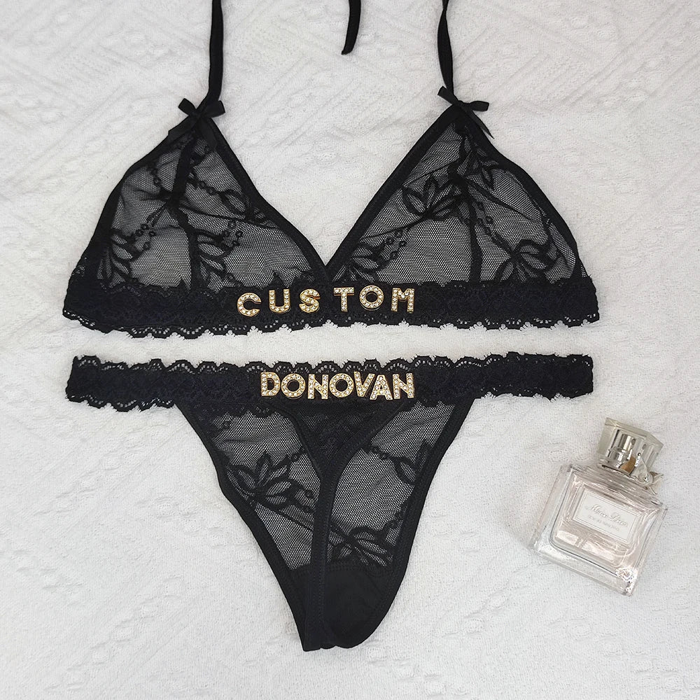Feisty Custom Name Lingerie Lace Set, Bra & Thong
