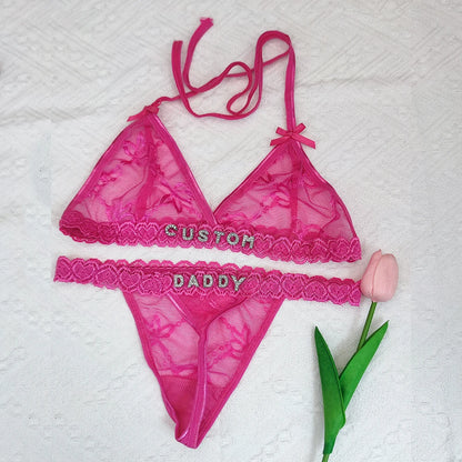 Feisty Custom Name Lingerie Lace Set, Bra & Thong