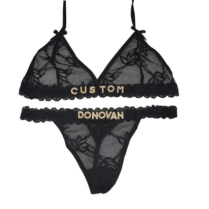 Feisty Custom Name Lingerie Lace Set, Bra & Thong