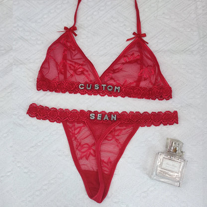 Feisty Custom Name Lingerie Lace Set, Bra & Thong