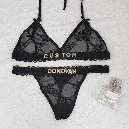 Feisty Custom Name Lingerie Lace Set, Bra & Thong